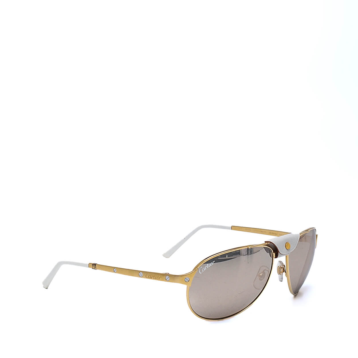 Cartier - Santos Dumont  Pilot Shades White Leather Bridge Sunglasses